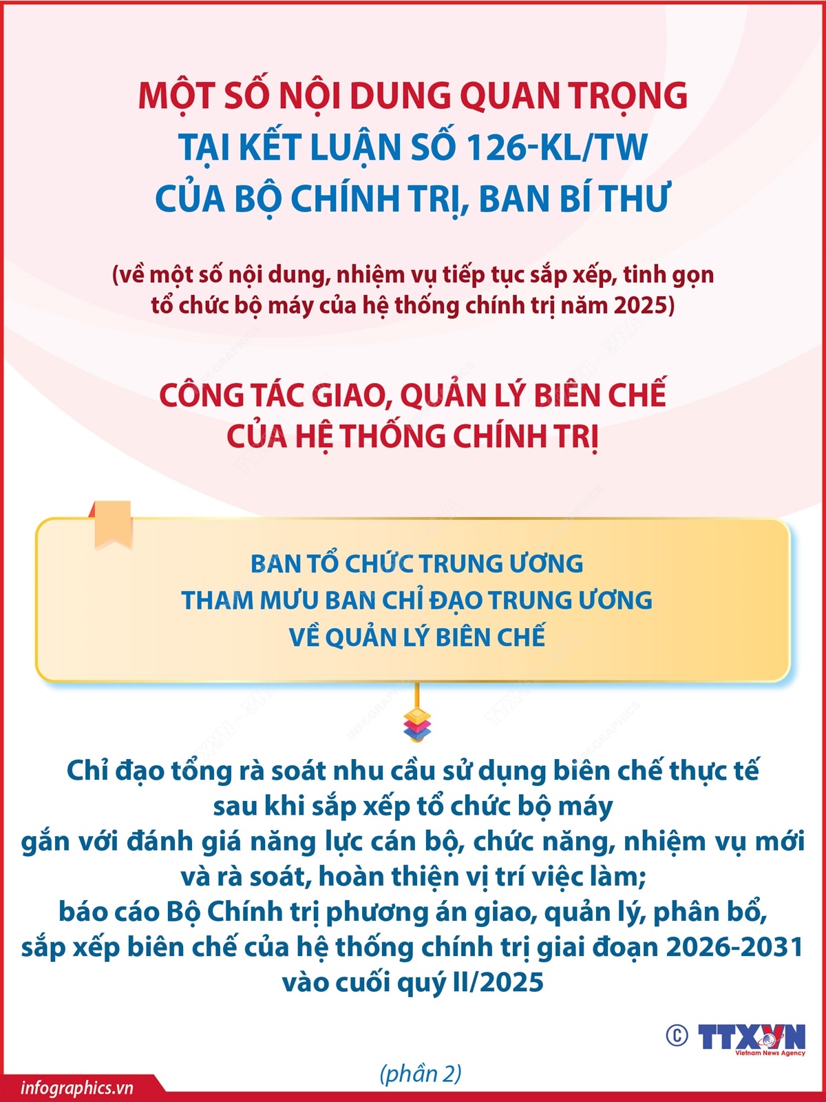 Kết luận số 126-KL/TW về một số nội dung, nhiệm vụ tiếp tục sắp xếp, tinh gọn tổ chức bộ máy của hệ thống chính trị năm 2025- Ảnh 3.